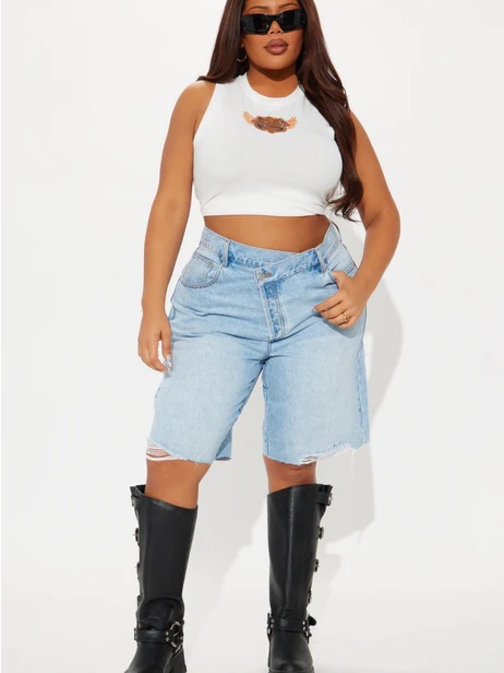 Fashion Nova Light Blue High-Rise Bermuda Denim Shorts